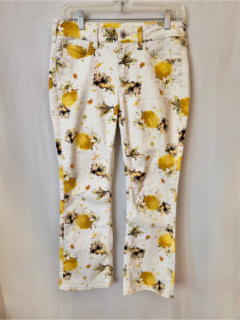 Pilcro Anthropologie High Rise Bootcut Lemon Floral Jeans Size 27